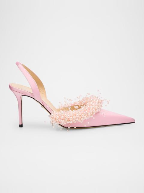 MACH & MACH Floating Pearly Satin Slingback Pumps
