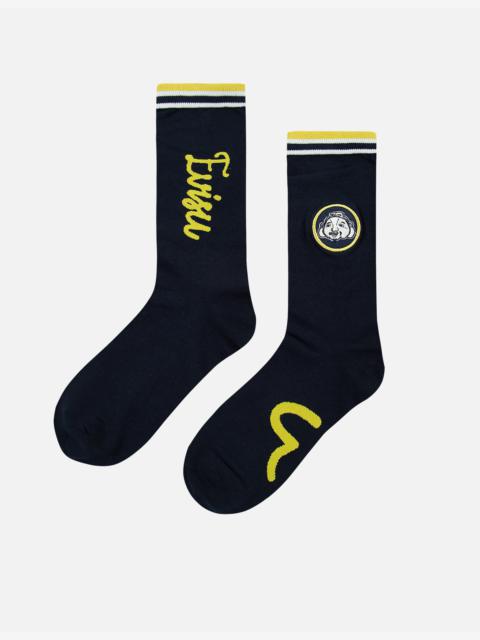 EVISU GODHEAD BADGE EMBROIDERY LONG SOCKS