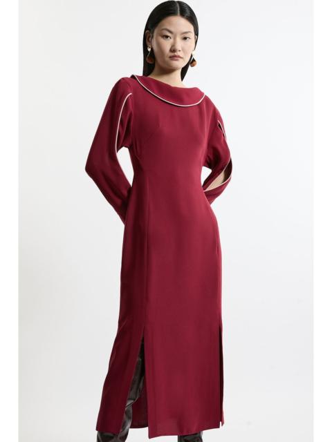 KAREN MILLEN Soft Tailored Tipping Cowl Detail Sleeved Midi Dress