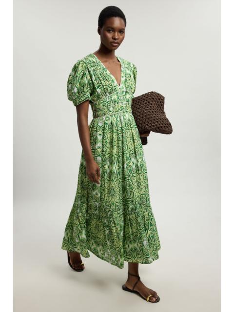 KAREN MILLEN Double Cloth Tile Print Contrast Piping Midi Dress