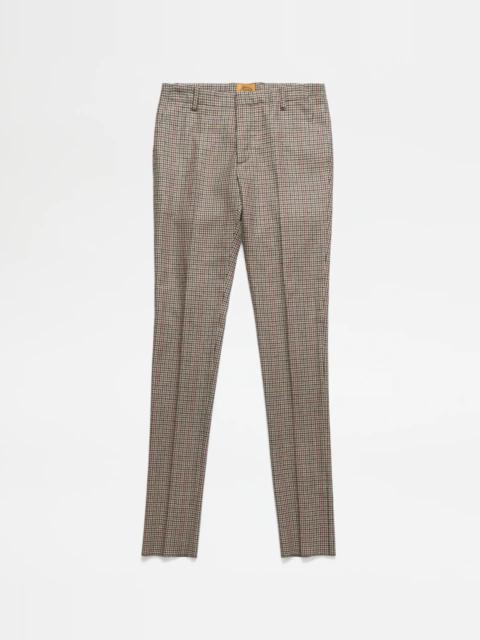 Tod's HOUNDSTOOTH TROUSERS - RED, BLUE, BROWN