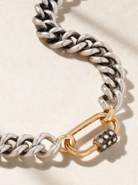MARLA AARON Consuelo Lock + Mega Curb Chain Sterling Silver, 14-karat Gold And Diamond Necklace