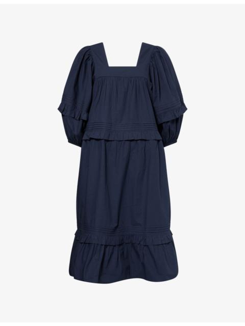 SKALL Alice Square-Neck Cotton Midi Dress