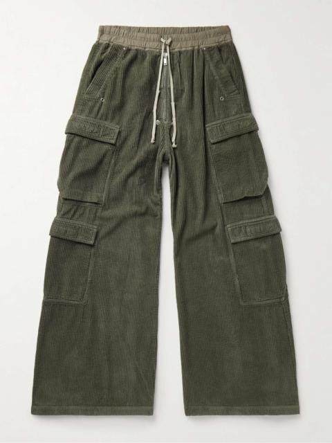 Belas Wide-Leg Stretch Cotton-Corduroy Drawstring Cargo Trousers