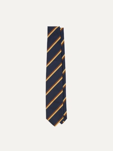 Drake's Gold, Navy and Brown Double Stripe Mogador Silk Tipped Tie