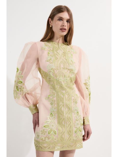 KAREN MILLEN Petite Embroidered Organdie Balloon Woven Mini Dress