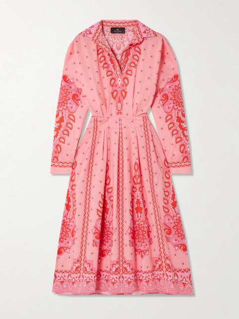 Etro Pleated Printed Cotton-blend Poplin Midi Shirt Dress
