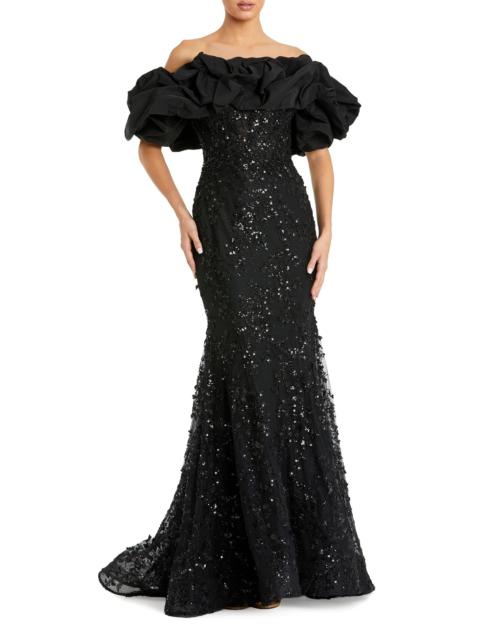 MAC DUGGAL Women's Evening Beaded Appliqué Off-The-Shoulder Mermaid Gown - Black