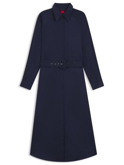 HUGO BELTED MAXI DRESS IN COTTON SATIN