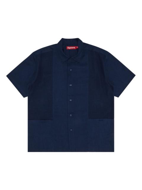 Supreme Mesh Panel Linen Short-Sleeve Shirt 'Navy'