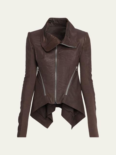 Rick Owens High-Neck Leather Zip Peplum Jacket