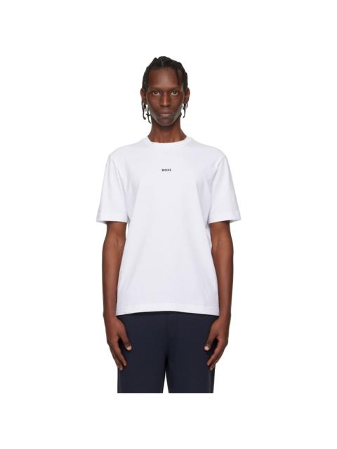 BOSS White Contrast Logo Stretch-Cotton T-shirt