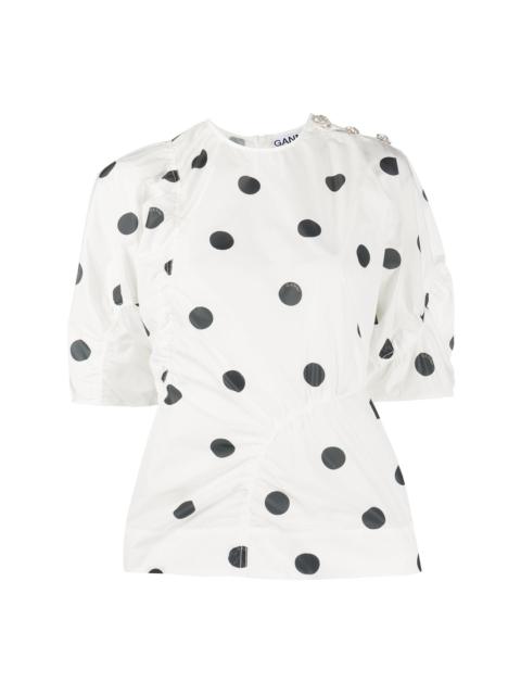 polka-dot gathered blouse