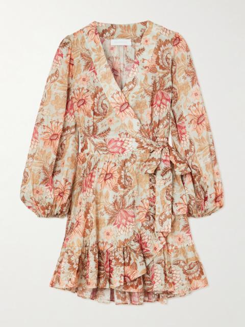 Zimmermann Daylight Ruffled Printed Cotton Mini Wrap Dress