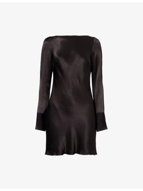 SHONA JOY Long-Sleeve Backless Satin Mini Dress