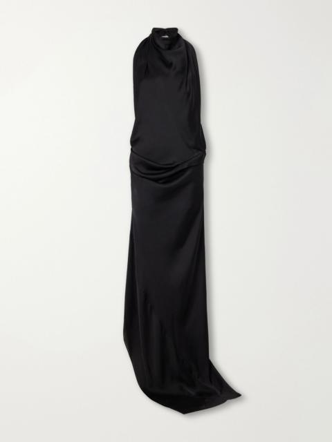 AARON ESH Open-back gathered silk-satin halterneck maxi dress Black