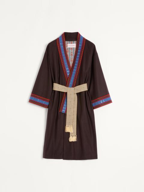 Valentino WOOL FLANNEL ROBE COAT WITH JACQUARD BELT