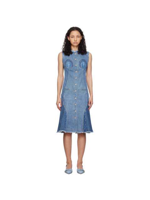 Marine Serre Blue Regenerated Denim Midi Dress