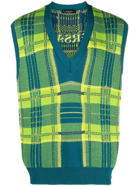 VERSACE checked intarsia-knit V-neck vest