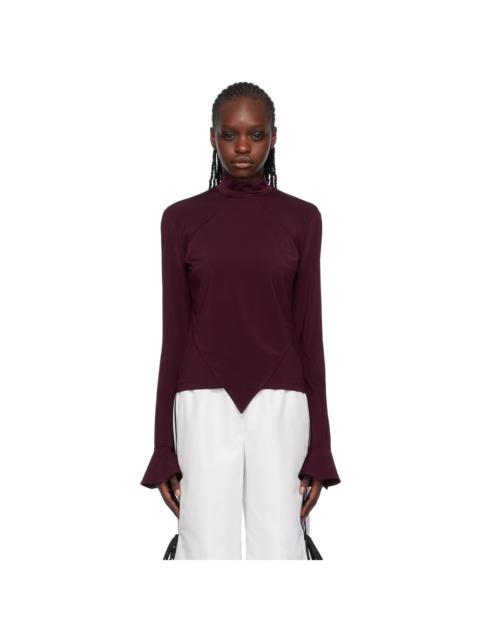 FIDAN NOVRUZOVA Burgundy Flared Cuff Long Sleeve T-Shirt