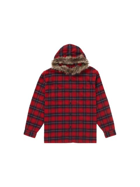Supreme Supreme Fur Trim Flannel Hooded Shirt Red Plaid
