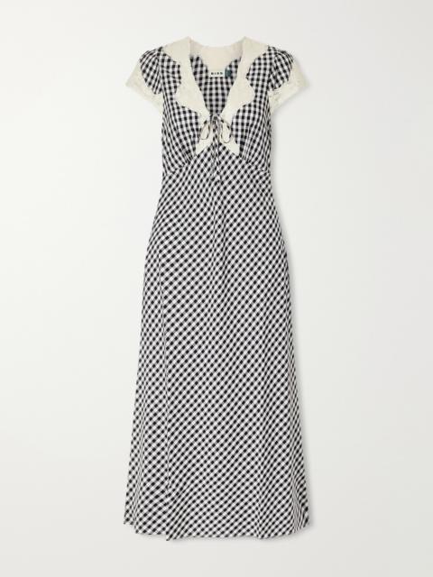 RIXO Amari Bow-detailed Lace-trimmed Checked Woven Midi Dress