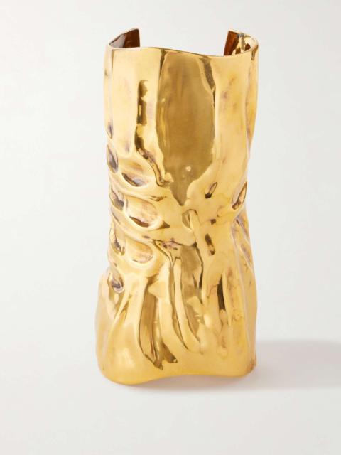 KHAITE Textured gold-plated cuff Gold