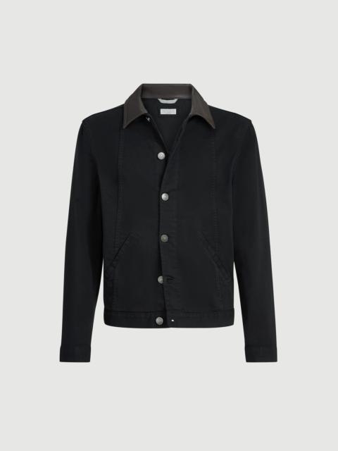 Brunello Cucinelli Garment-dyed outerwear jacket in comfort cotton lightweight denim with leather collar