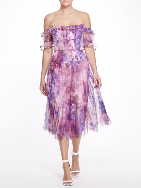 Marchesa OFF THE SHOULDER PRINTED CHIFFON DRESS