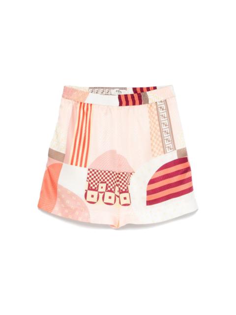 FENDI patchwork-print silk shorts