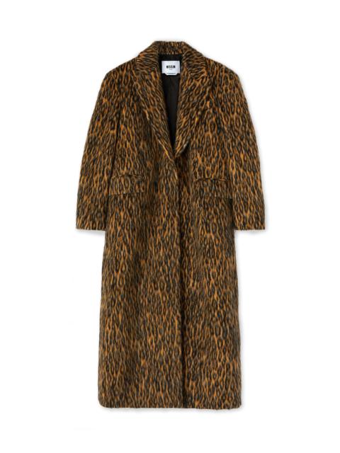 MSGM Wool coat with  "Cheetah Jacquard" motif