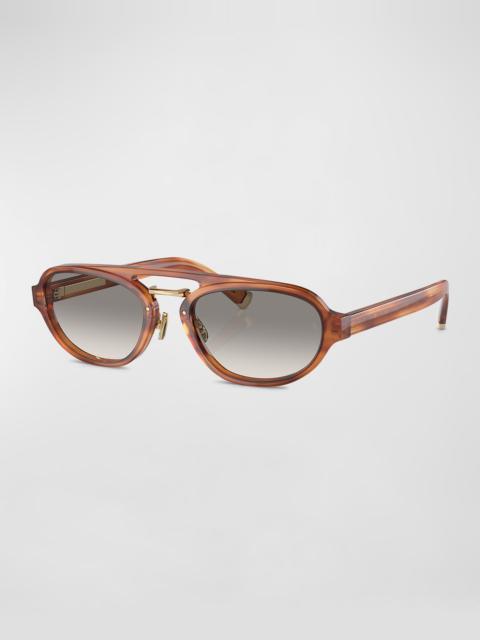 Brunello Cucinelli Engraved Acetate Oval Aviator Sunglasses