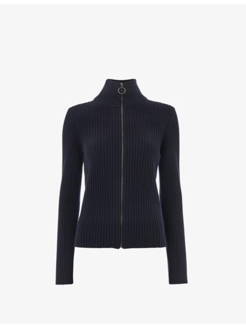 WHISTLES High-Neck Zipped Ribbed Wool Cardigan