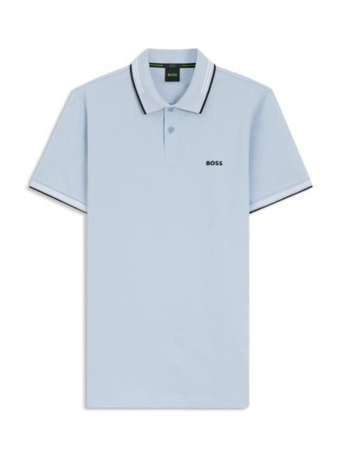 BOSS STRETCH-COTTON SLIM-FIT POLO SHIRT WITH BRANDING AND STRIPES