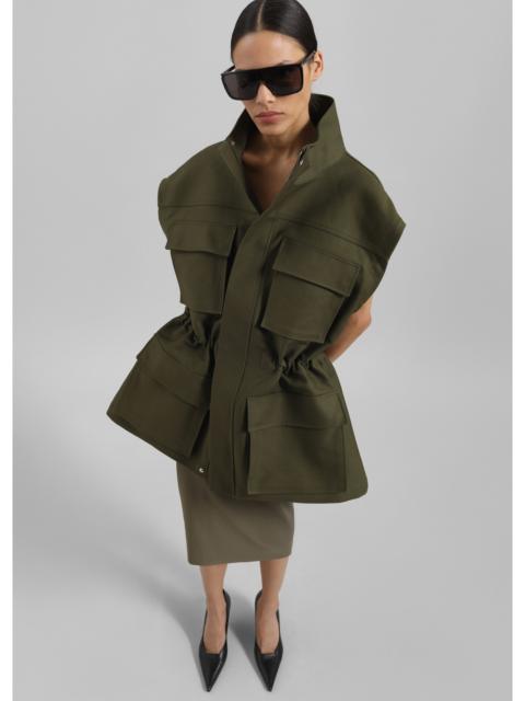 The Frankie Shop Melton Detachable Sleeve Cargo Jacket - Khaki