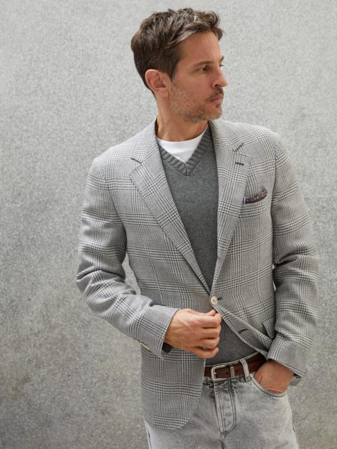 Brunello Cucinelli Virgin wool, silk and linen Prince of Wales deconstructed blazer