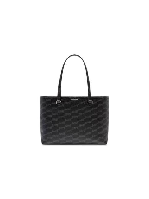 BALENCIAGA Signature Medium East-west Shopper Bag Bb Monogram Coated Canvas in Black