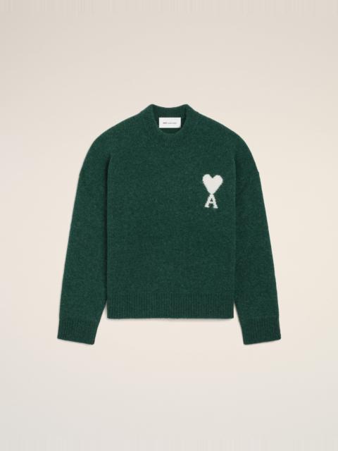 AMI Paris GREEN CREWNECK ALPACA SWEATER WITH AMI DE COEUR