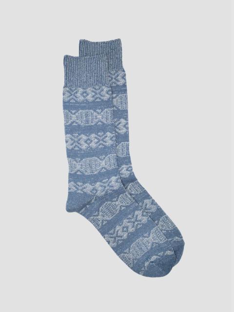 Nigel Cabourn Kinari Tokyo Cotton Links Pattern Crew Sock in Blue