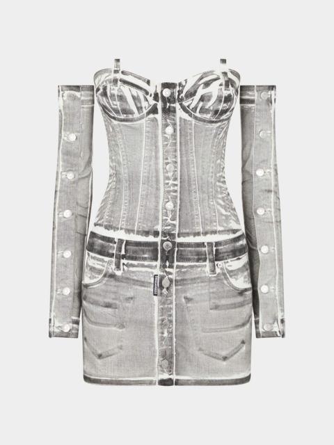DSQUARED2 ICON WHITE COAL WASH DENIM DRESS