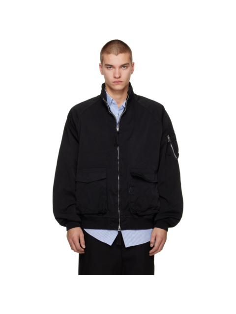 Comme des Garçons Homme Black Garment Dyed Nylon Zip Up Bomber Jacket