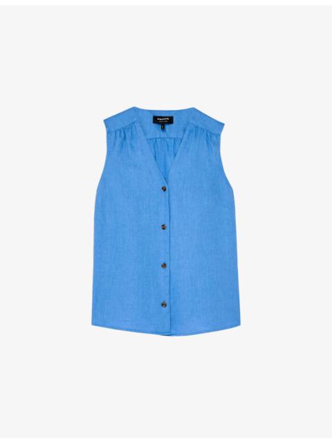 WHISTLES Laura V-Neck Linen Tank Top