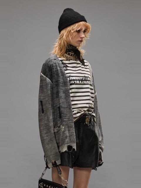 R13 BOYFRIEND CARDIGAN - DISTRESSED BLACK