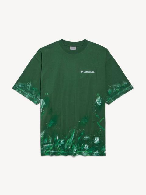 BALENCIAGA Men's Paint Splatter Medium Fit T-shirt in Bottle Green