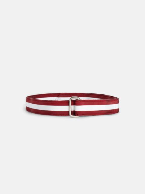 J. PRESS MADE-IN-USA BURGUNDY & WHITE STRIPED GROSGRAIN RIBBON BELT