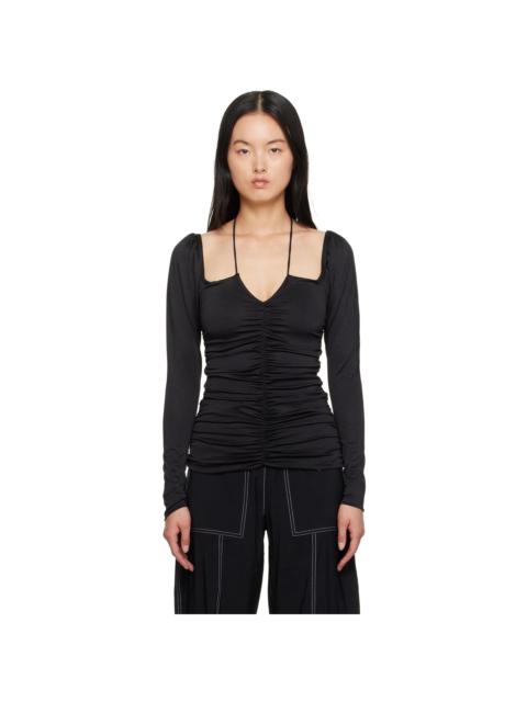 GANNI Black Ruched Blouse