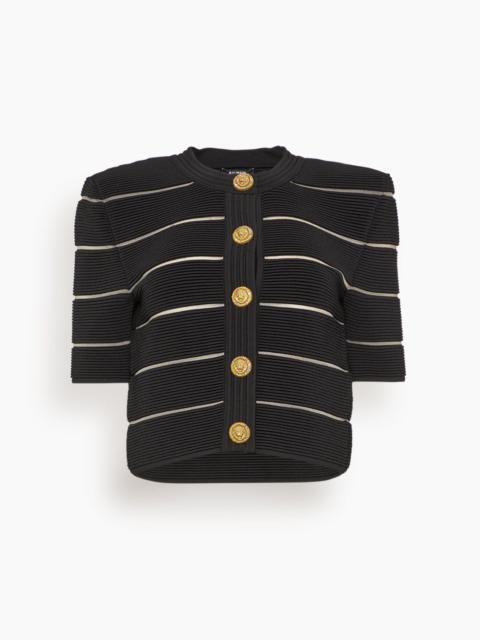 Balmain Stripe Knit Cardigan in Black