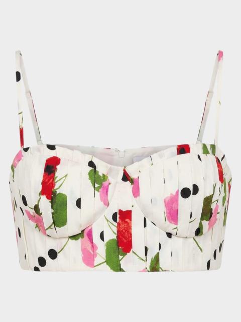 NICHOLAS Crina Pleated Floral-Print Crop Top