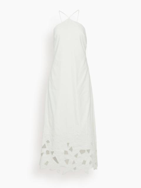 Simone Abstract Embroidered Halter A Line Midi Dress in White