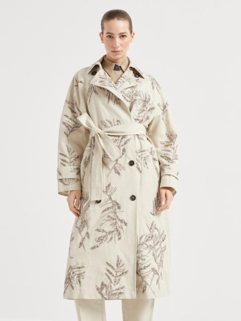 Brunello Cucinelli Cotton and linen canvas trench with glistening herbarium embroidery